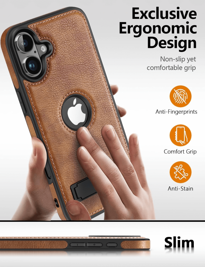 iphone 16 plus leather case brown