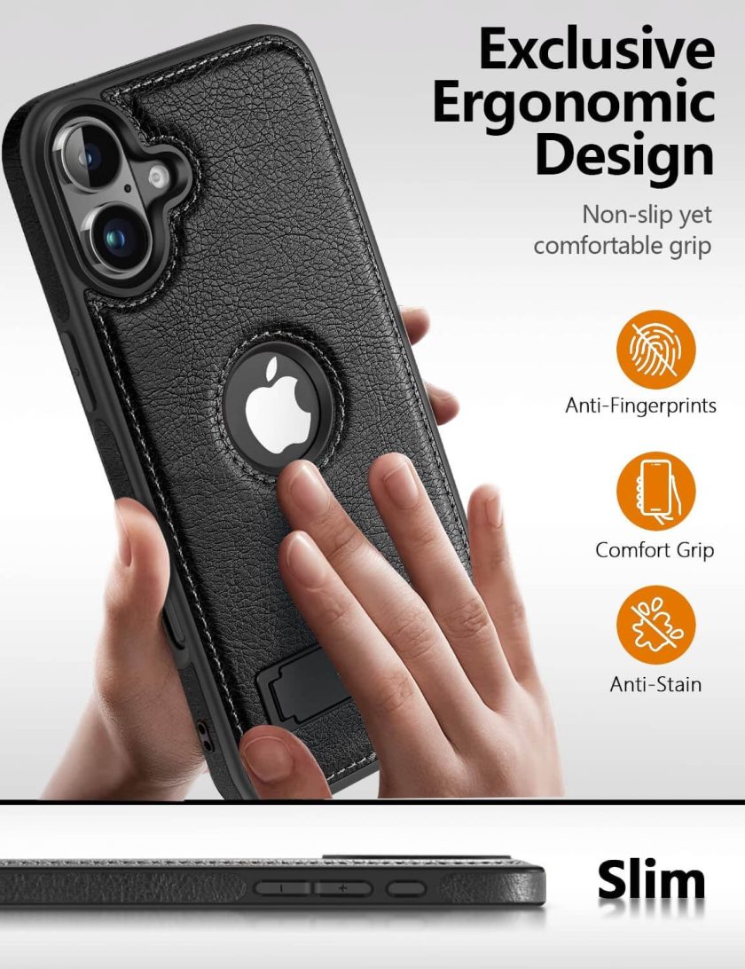 iphone 16 plus leather case black