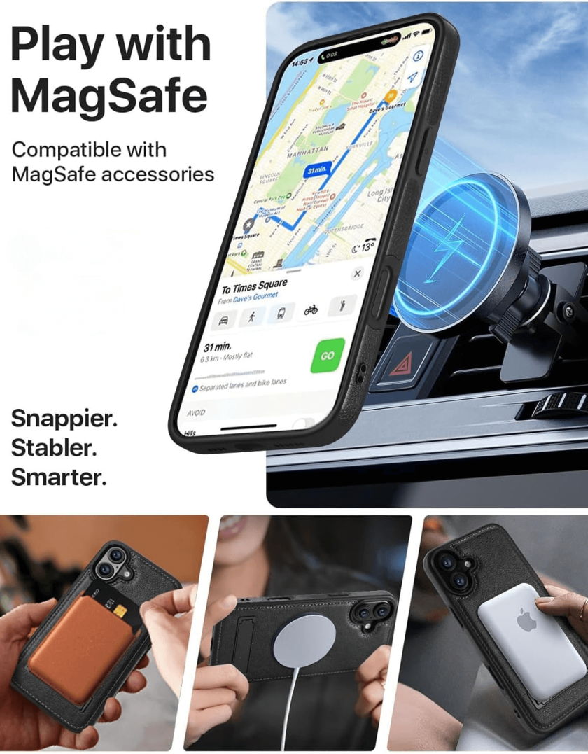 iphone 16 plus leather case black